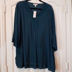 2X, Dressy Teal Tunic Blouse, NWT
